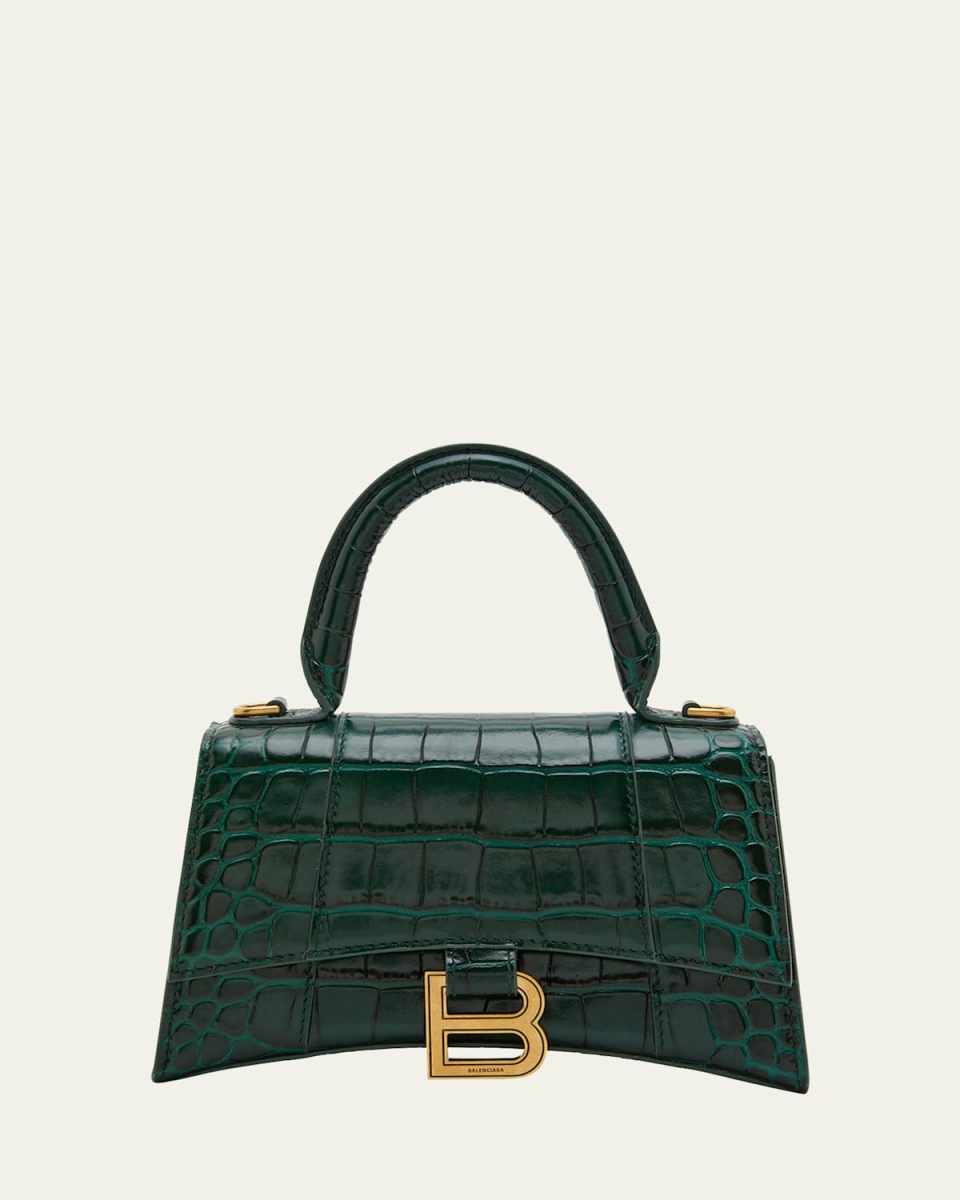 Hourglass XS Crocodile-Embossed Top-Handle Bag